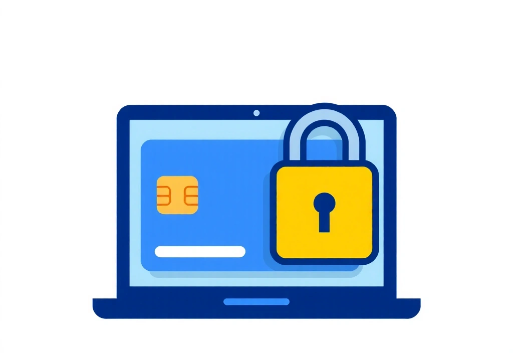 A secure payment icon with a lock and credit card